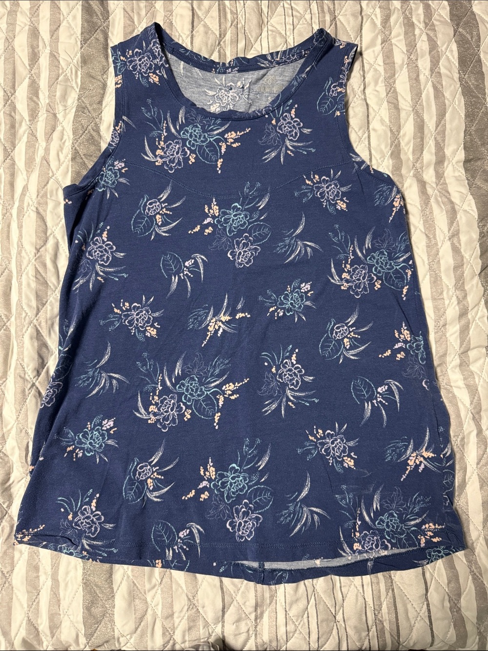 Women's Navy Floral Tank Top - Sleeveless Comfort